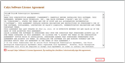 The user will then need to wait for the MyCalyx installation e-mail to arrive and click the Install Point link.